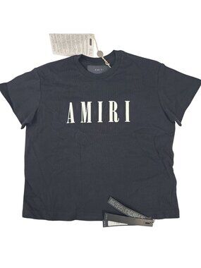 NEW Amiri Kids Black Logo Crewneck T-Shirt Size 6Y Cotton Short Sleeve